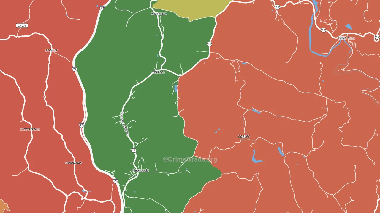 Heaters, WV Map of Murder Rates