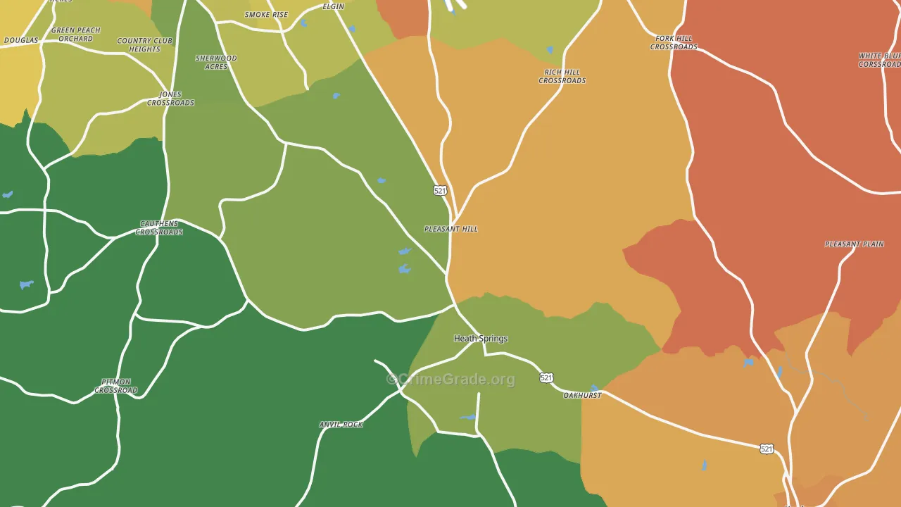Heath Springs, SC Map of Murder Rates