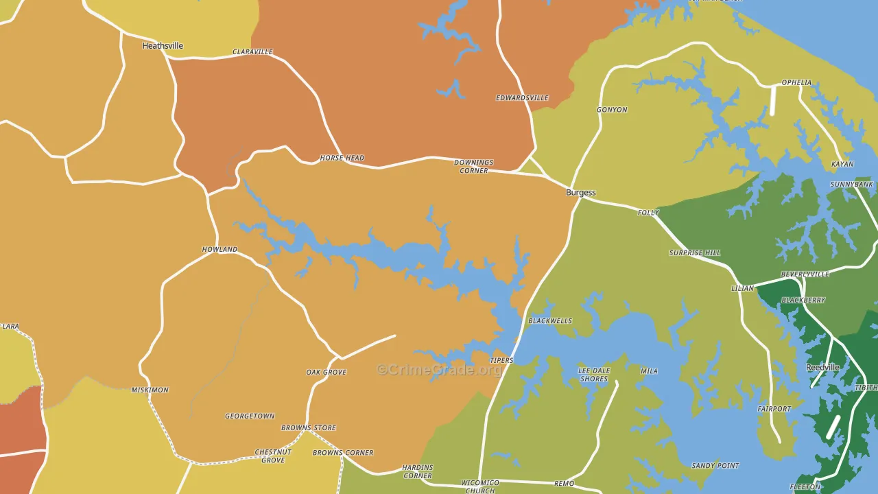 Heathsville, VA Map of Murder Rates