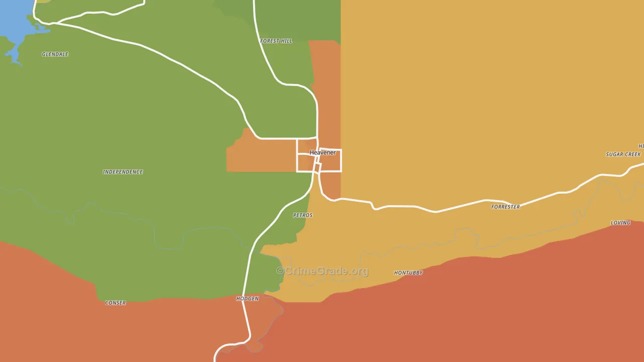 Heavener, OK Map of Murder Rates
