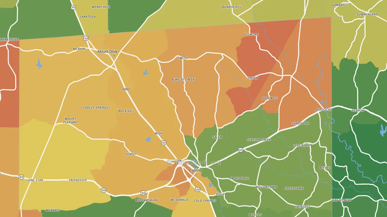 Hebron, MS Map of Murder Rates