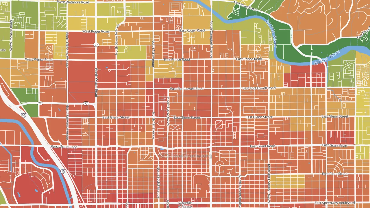 Hedrick Acres, Tucson, AZ Map of Murder Rates