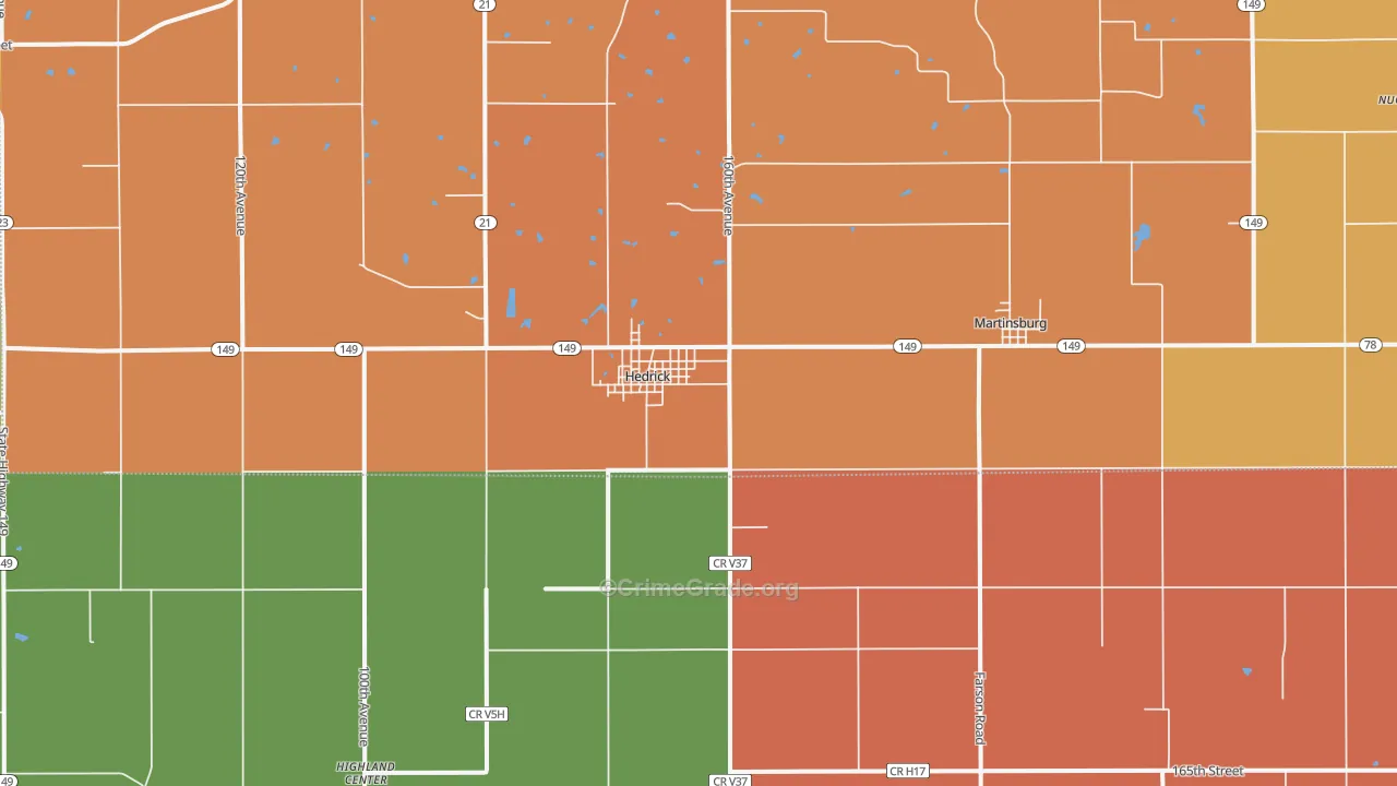 Hedrick, IA Map of Murder Rates