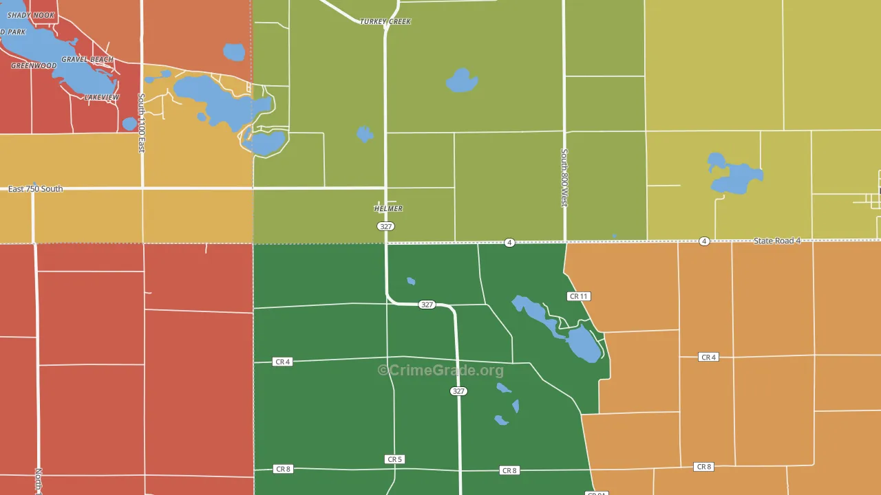 Helmer, IN Map of Murder Rates