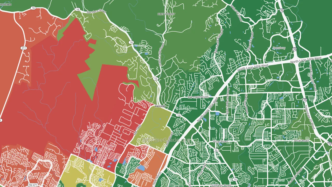 Helotes, TX Map of Murder Rates
