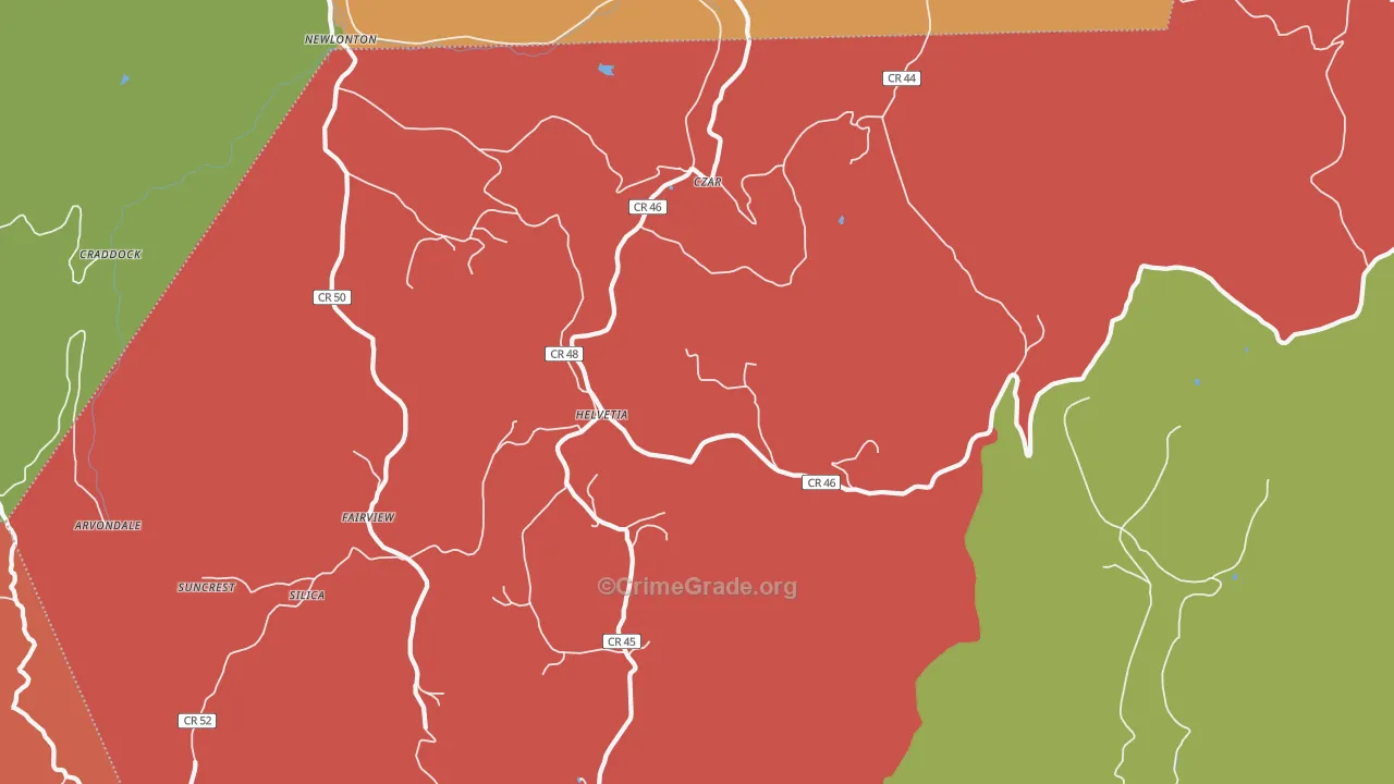 Helvetia, WV Map of Murder Rates