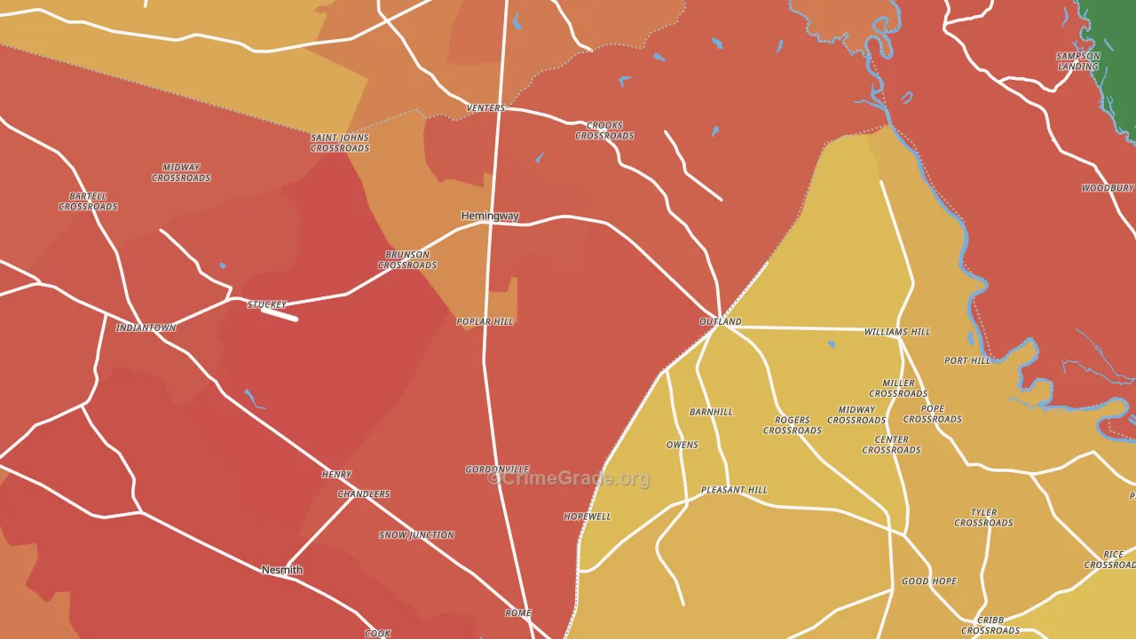 Hemingway, SC Map of Murder Rates