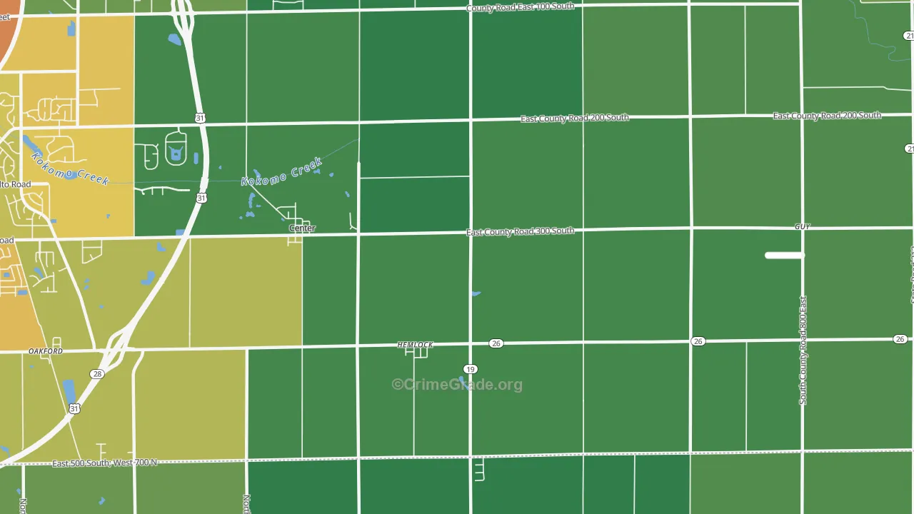 Hemlock, IN Map of Murder Rates