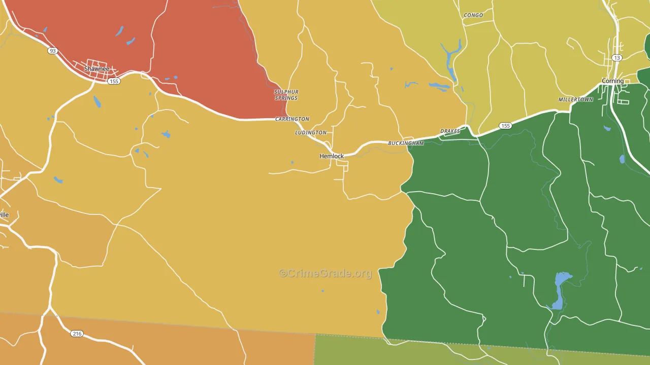 Hemlock, OH Map of Murder Rates