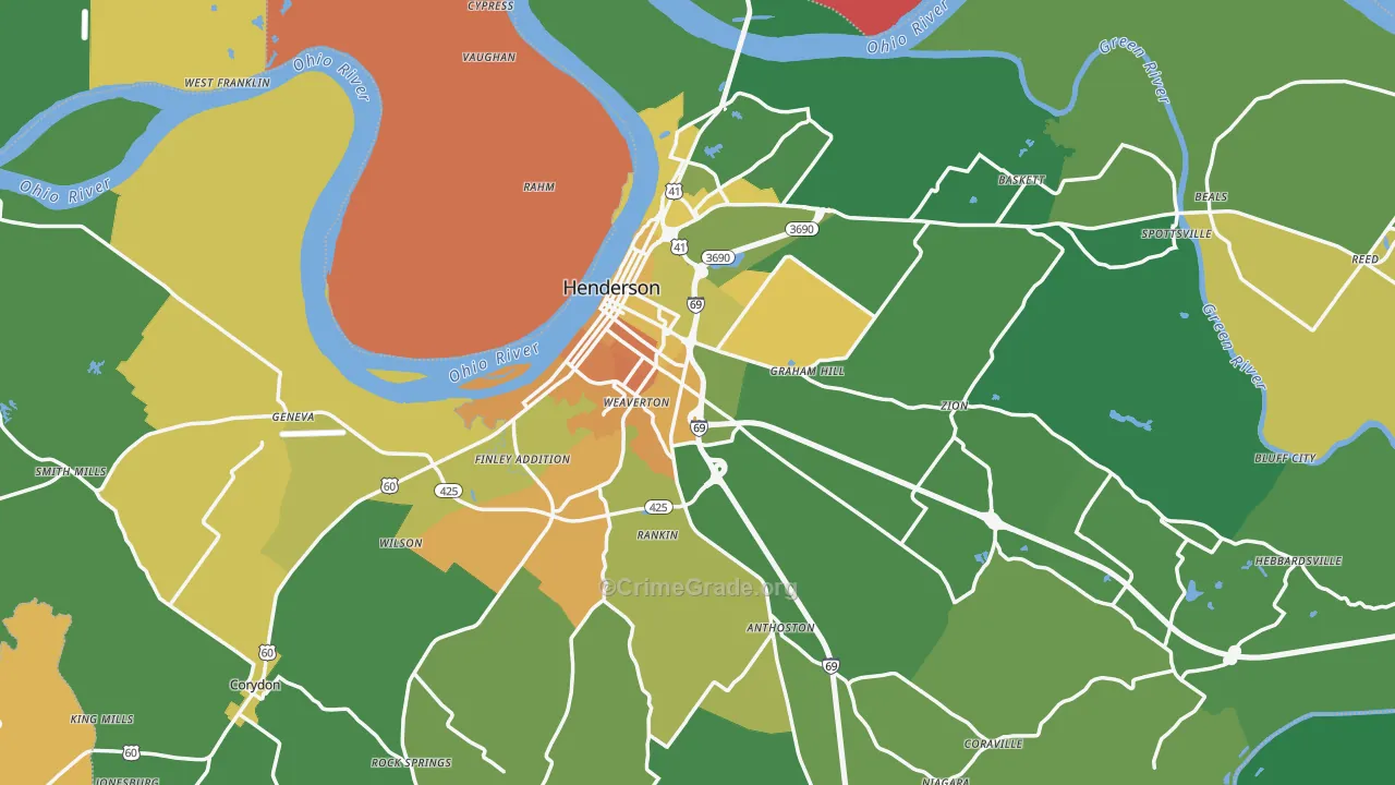 Henderson County, KY Map of Murder Rates