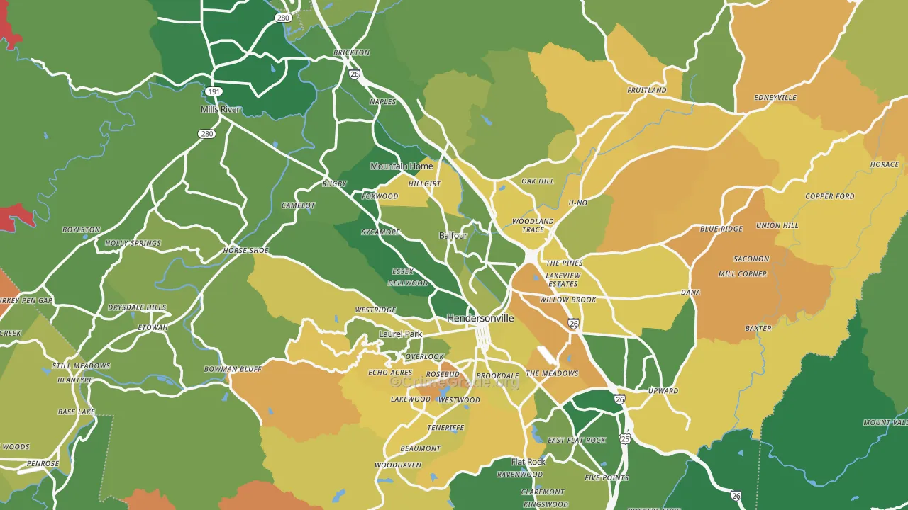 Henderson County, NC Map of Murder Rates