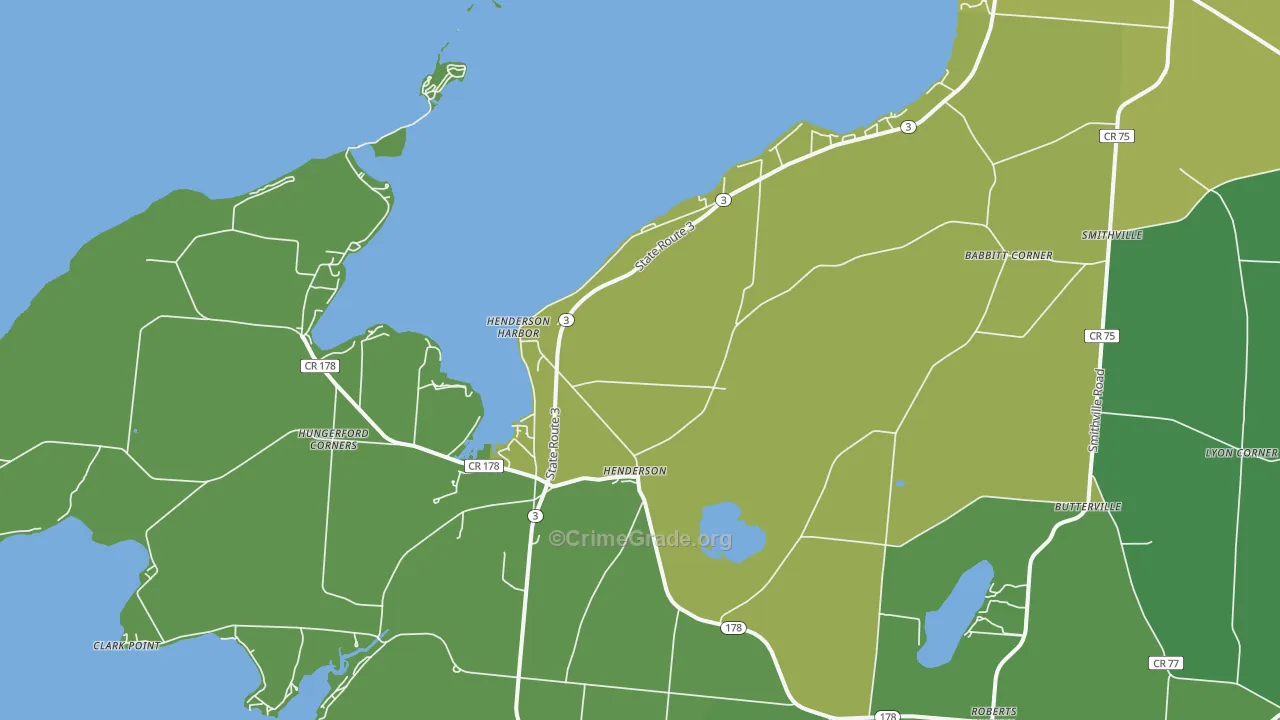 Henderson Harbor, NY Map of Murder Rates