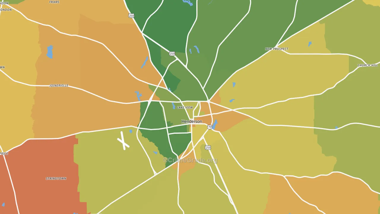 Henderson, TX Map of Murder Rates