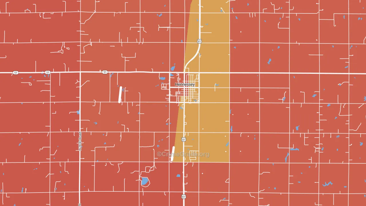 Hennessey, OK Map of Murder Rates