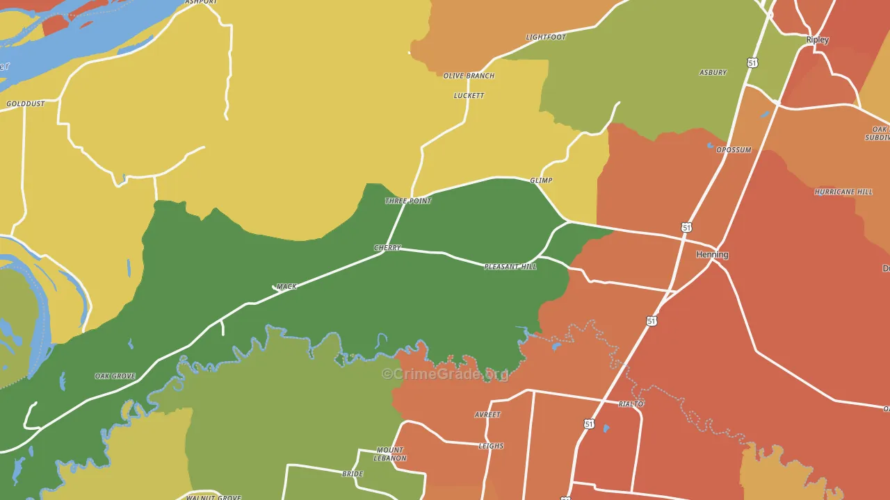 Henning, TN Map of Murder Rates