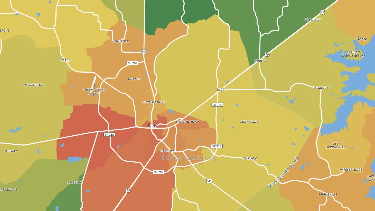 Henry County, TN Map of Murder Rates