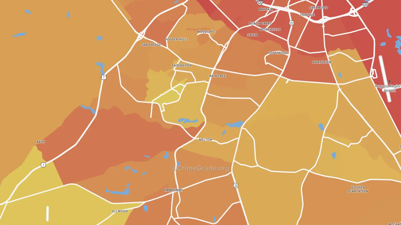 Hephzibah, GA Map of Murder Rates