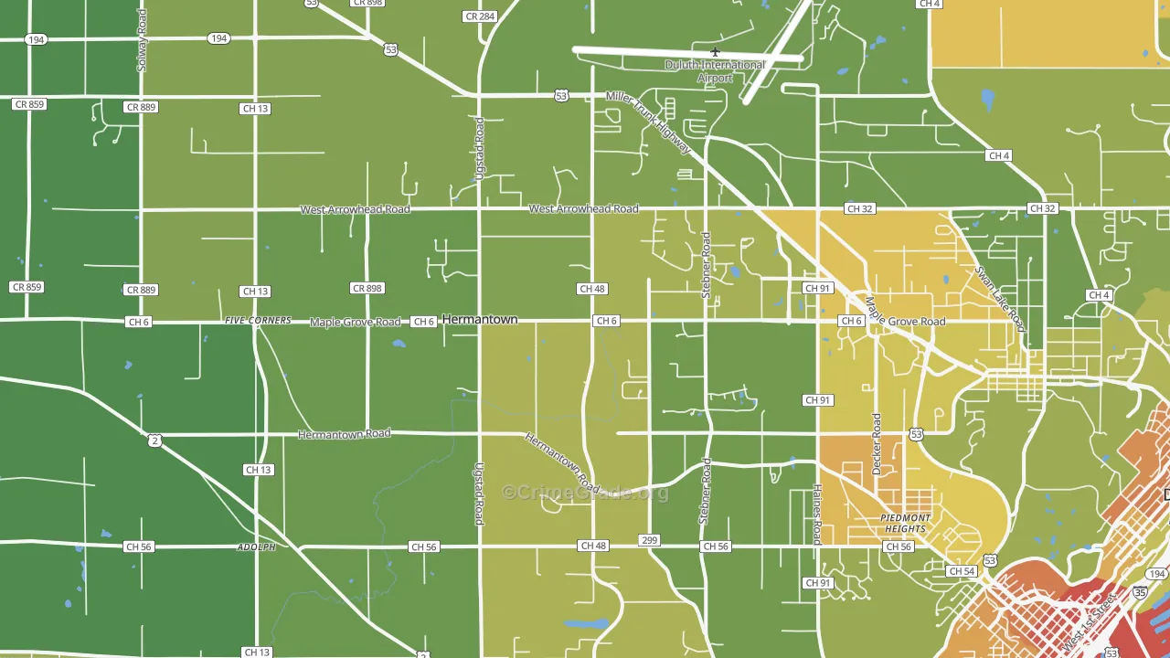 Hermantown, MN Map of Murder Rates