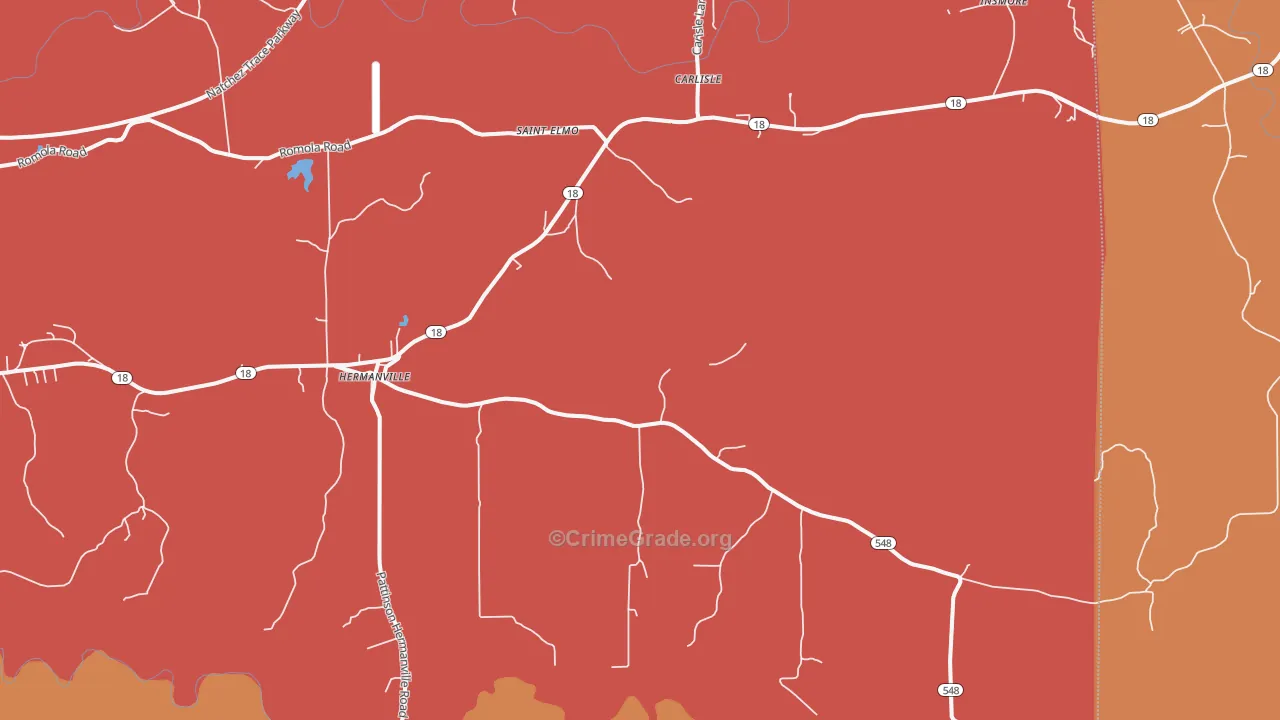 Hermanville, MS Map of Murder Rates