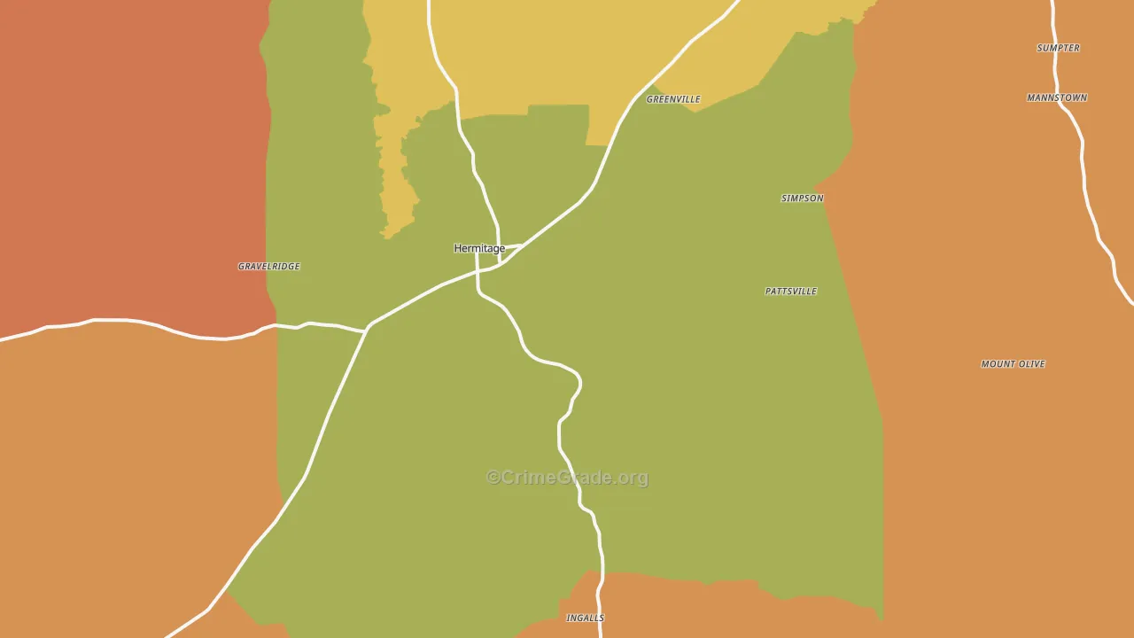 Hermitage, AR Map of Murder Rates