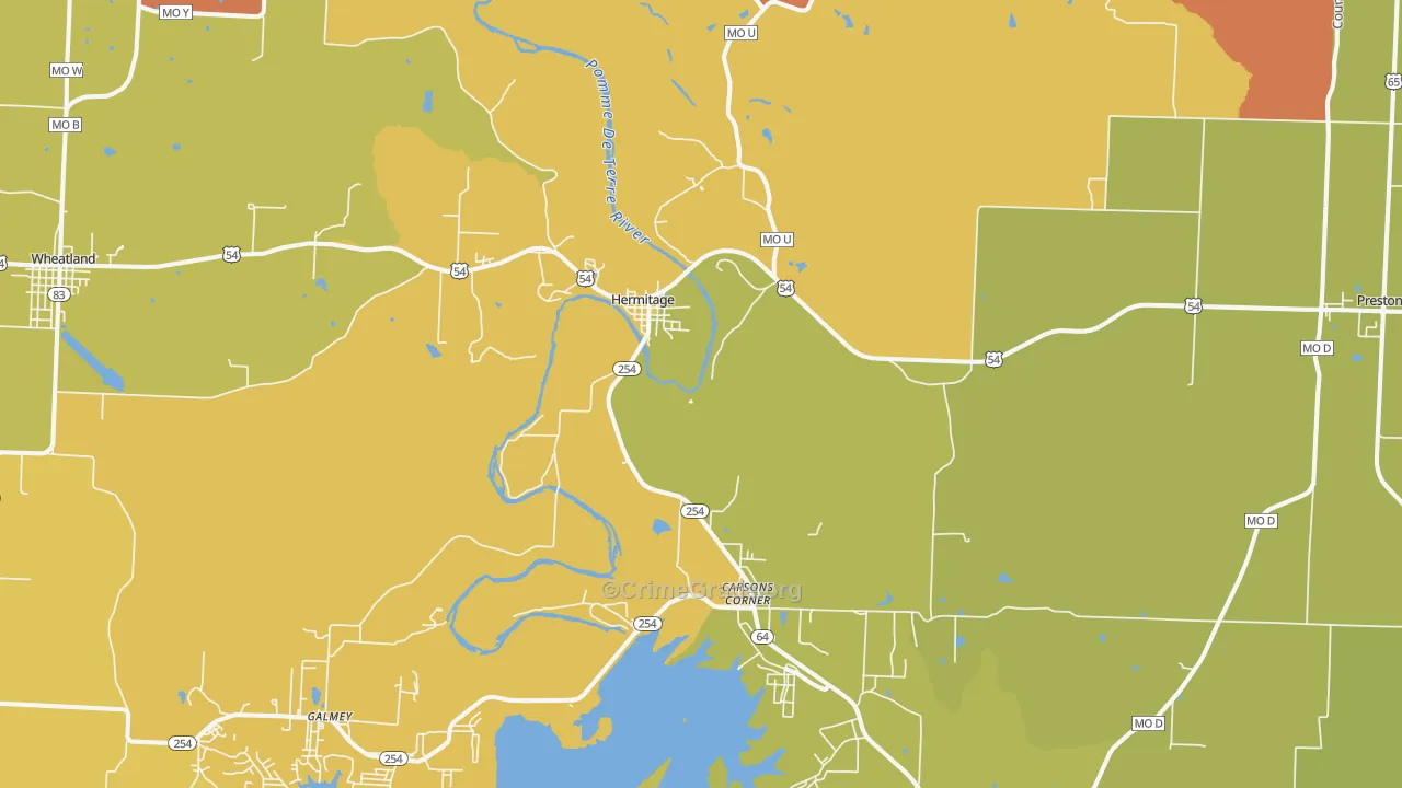 Hermitage, MO Map of Murder Rates