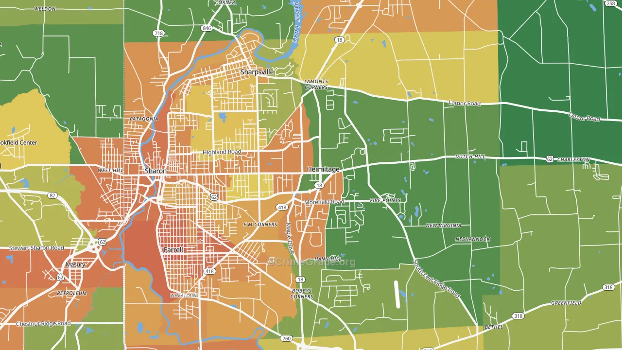 Hermitage, PA Map of Murder Rates