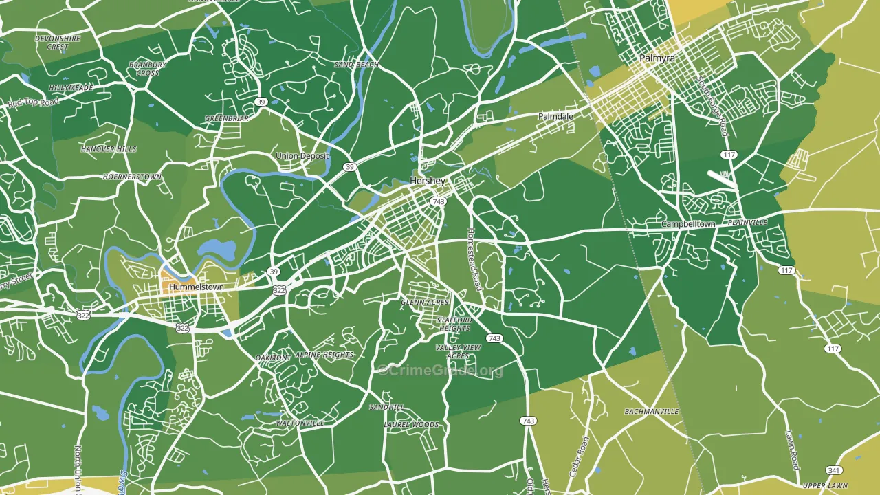 Hershey, PA Map of Murder Rates