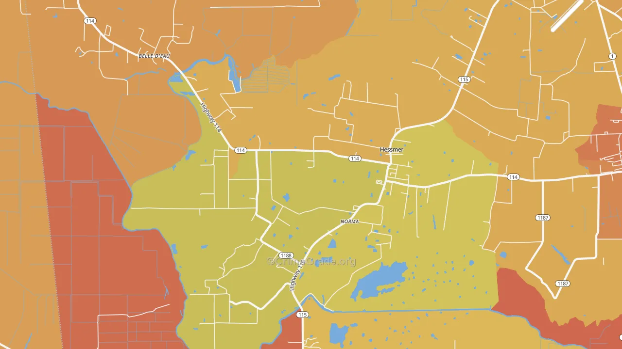 Hessmer, LA Map of Murder Rates