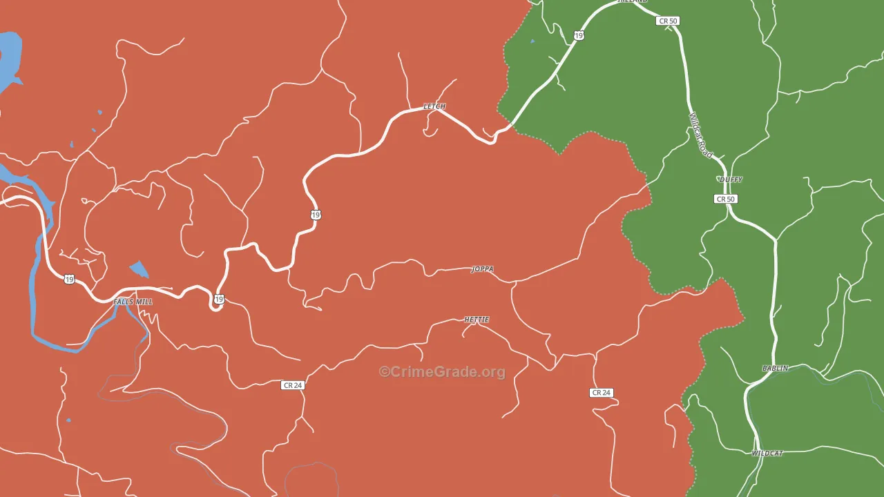 Hettie, WV Map of Murder Rates