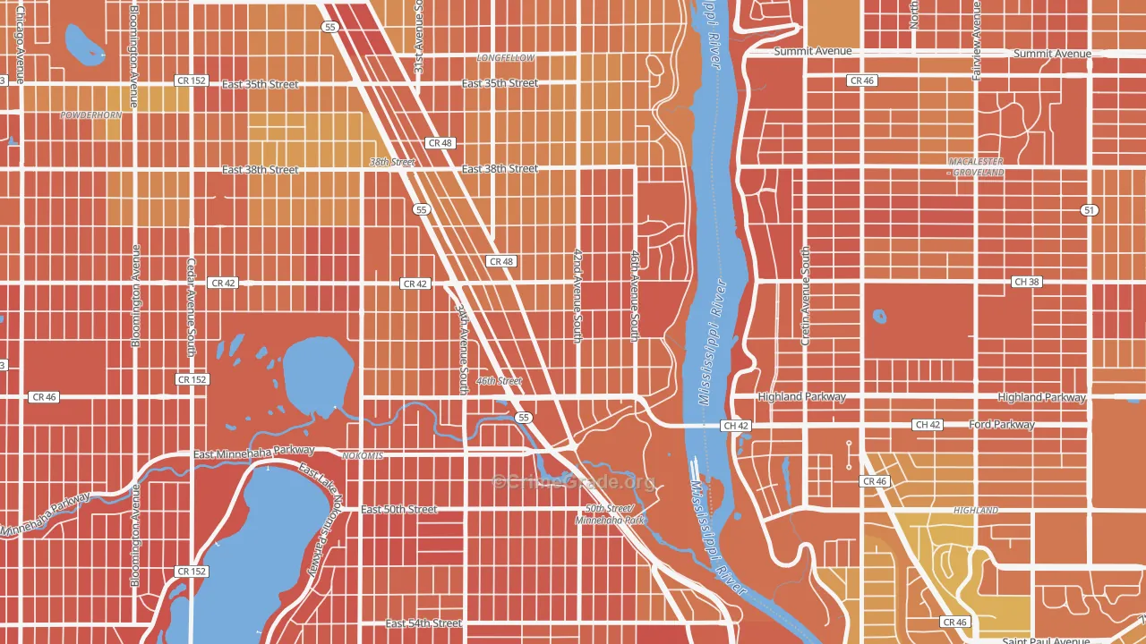 Hiawatha, Minneapolis, MN Map of Murder Rates