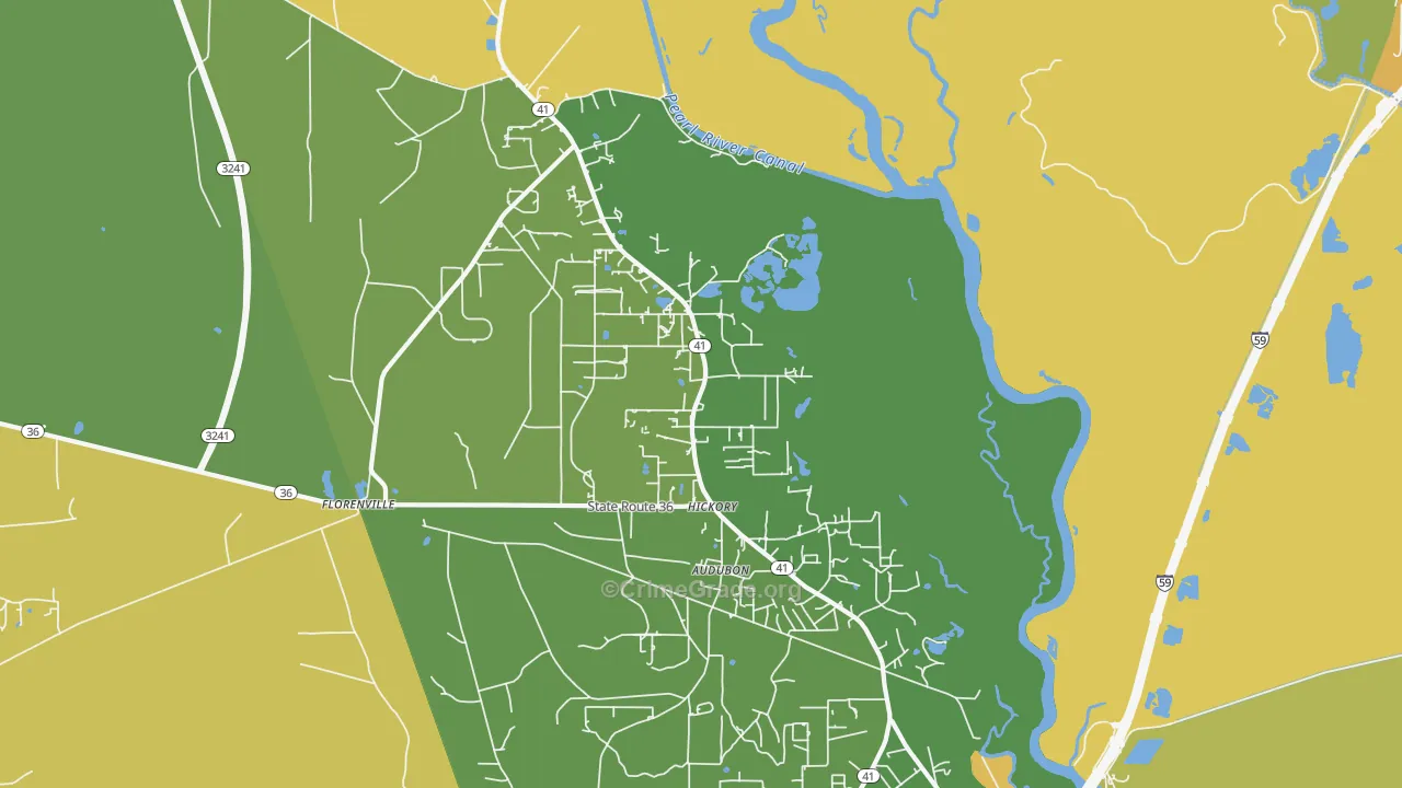 Hickory, LA Map of Murder Rates