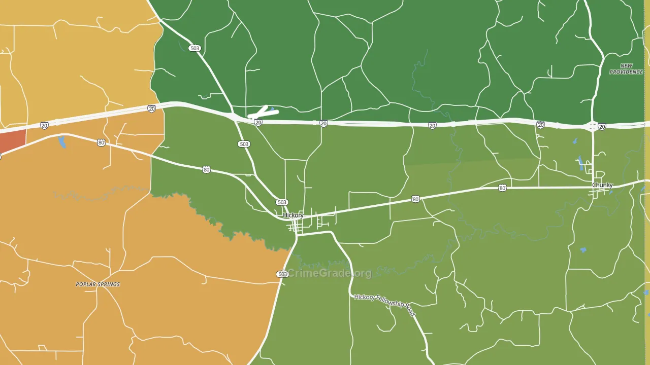 Hickory, MS Map of Murder Rates
