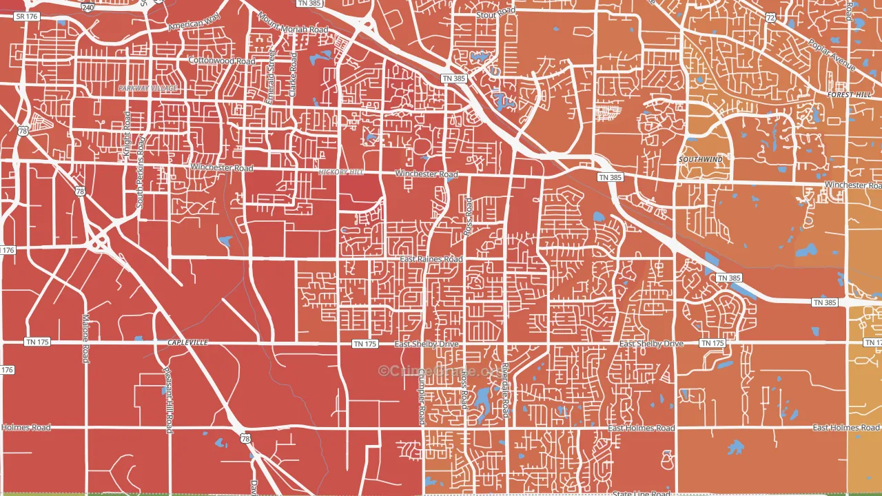 Hickory Ridge-South Riverdale, Memphis, TN Map of Murder Rates