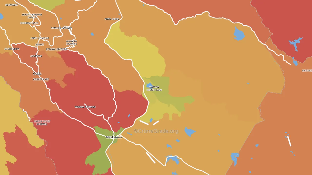 Hidden Valley Lake, CA Map of Murder Rates