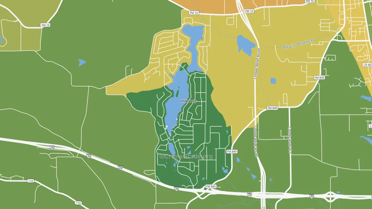 Hideaway, TX Map of Murder Rates