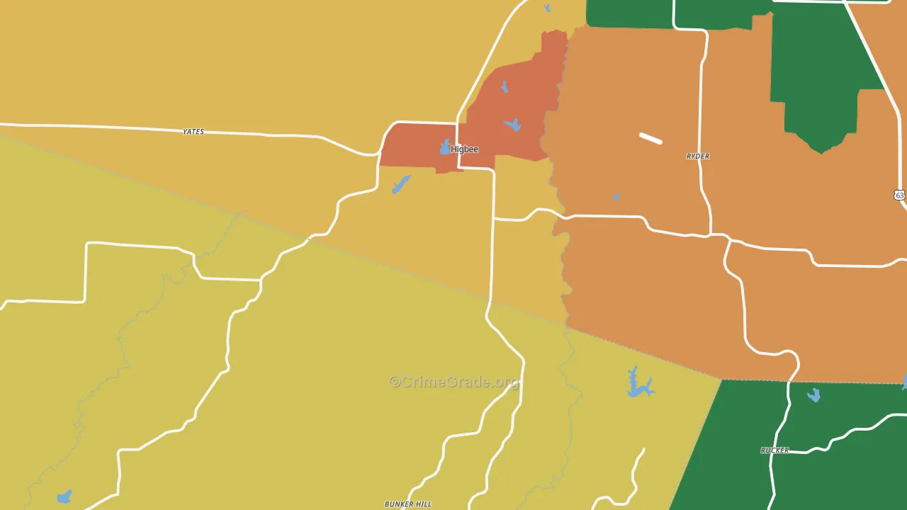 Higbee, MO Map of Murder Rates