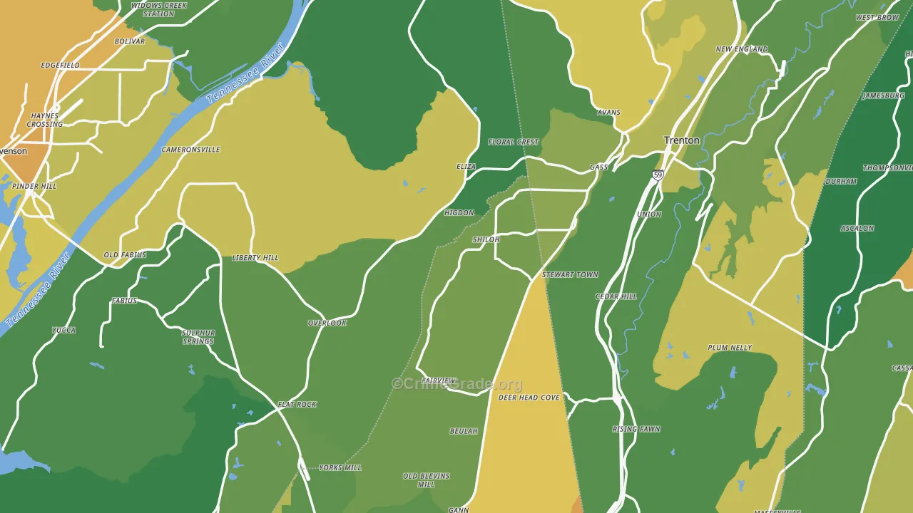 Higdon, AL Map of Murder Rates