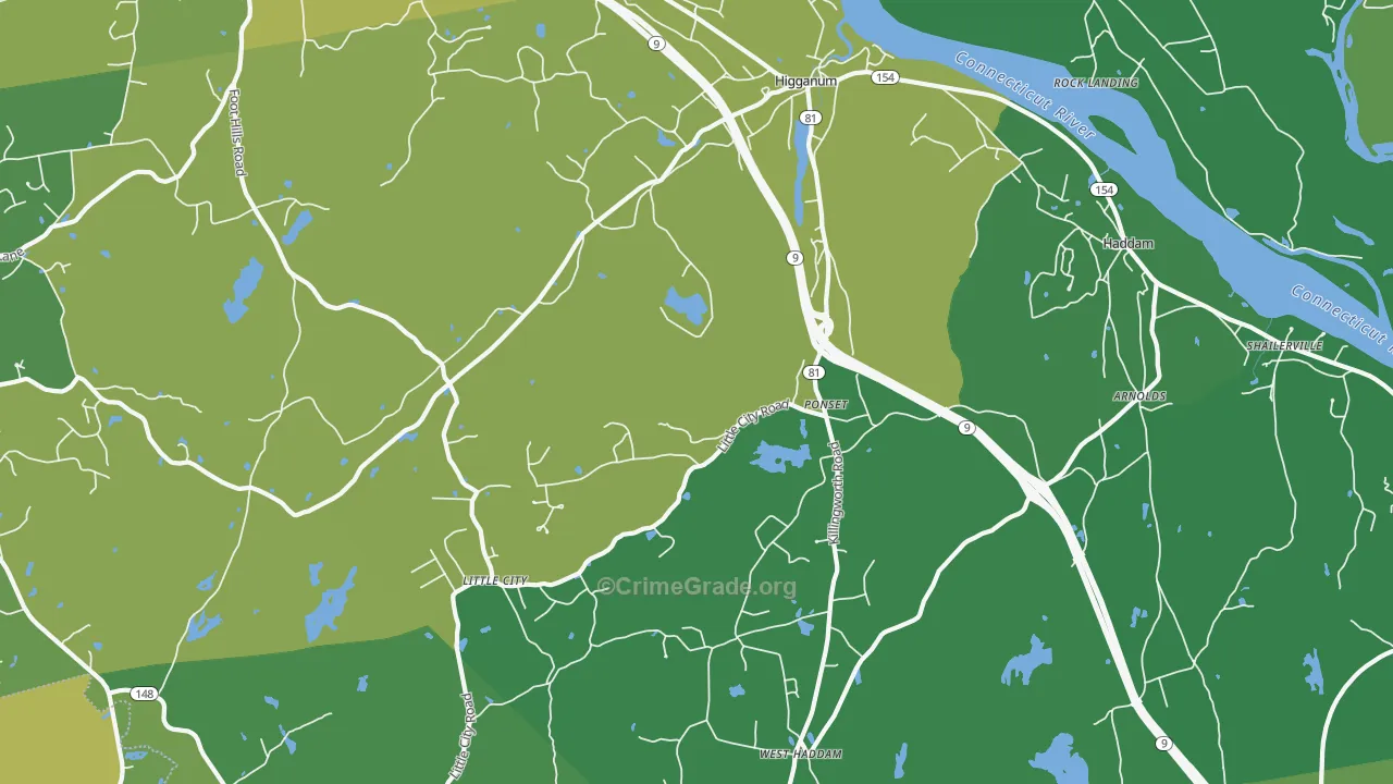 Higganum, CT Map of Murder Rates