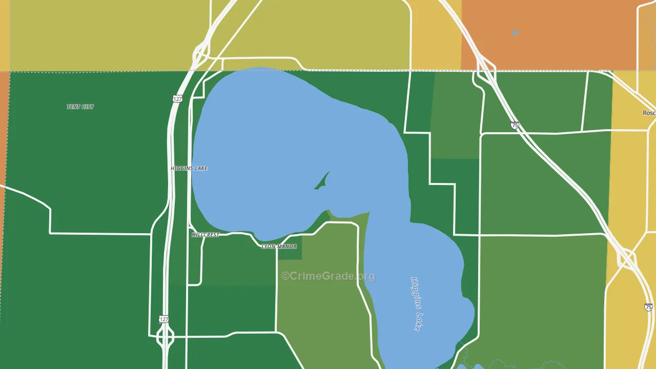 Higgins Lake, MI Map of Murder Rates