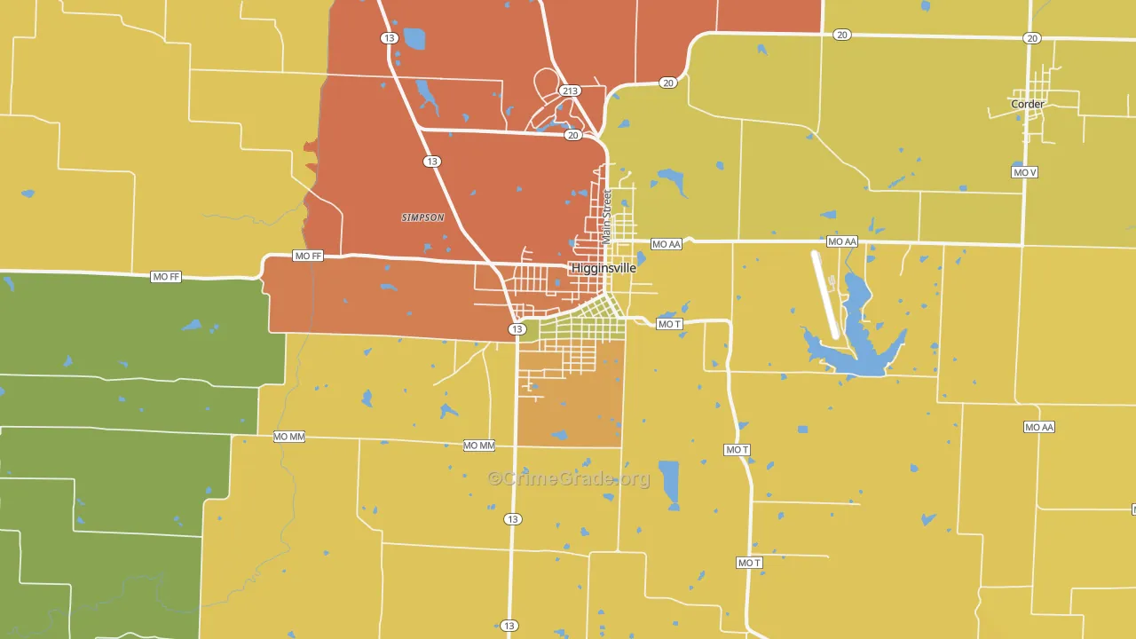 Higginsville, MO Map of Murder Rates