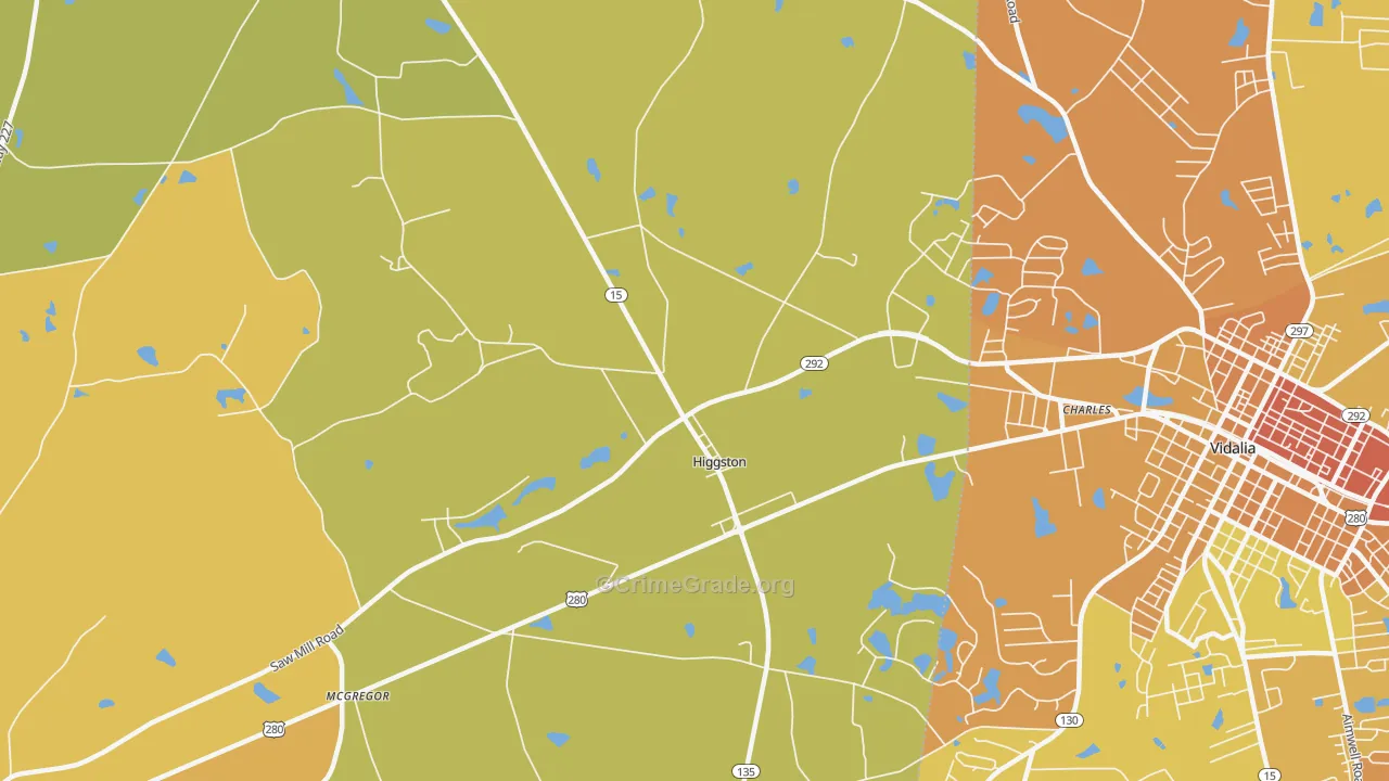 Higgston, GA Map of Murder Rates