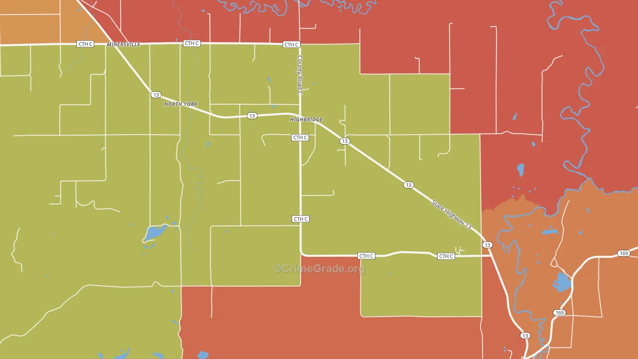 High Bridge, WI Map of Murder Rates