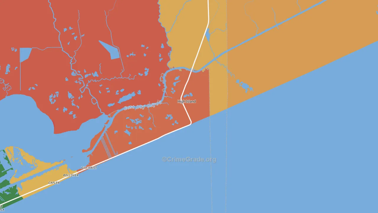 High Island, TX Map of Murder Rates