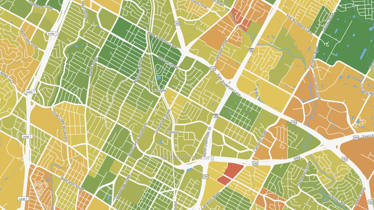Highland, Austin, TX Map of Murder Rates