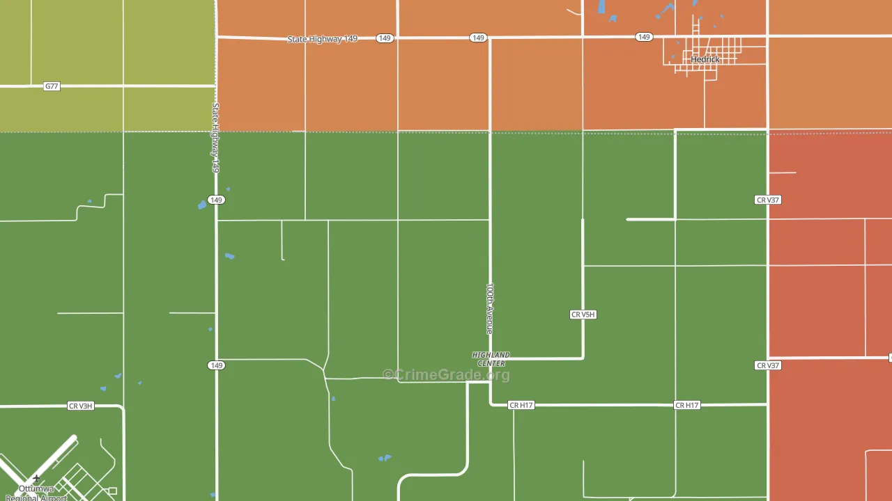 Highland Center, IA Map of Murder Rates