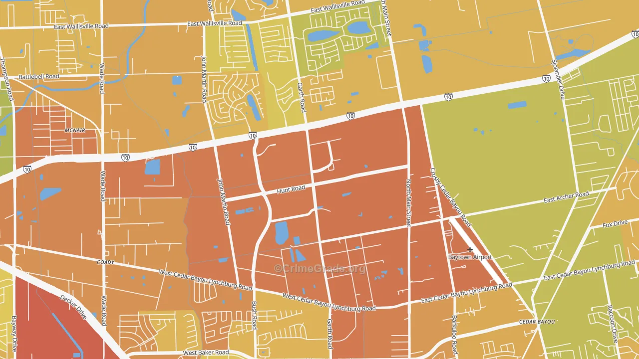 Highland Farms, Baytown, TX Map of Murder Rates