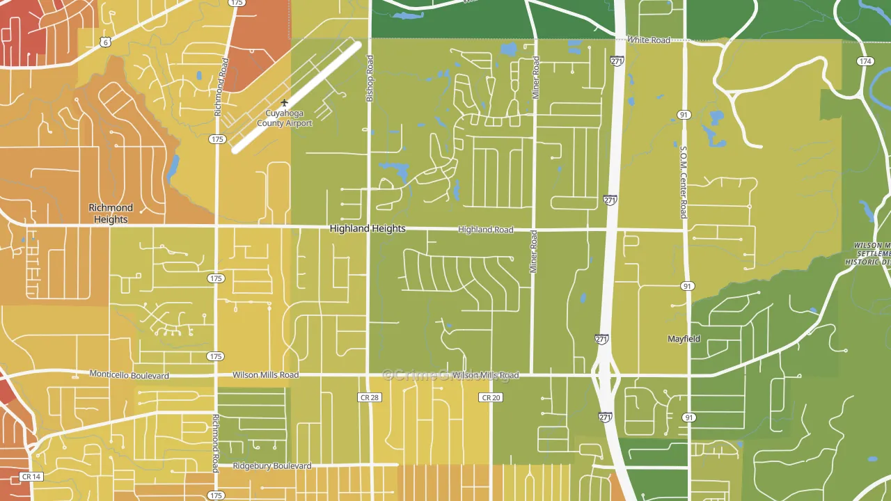 Highland Heights, OH Map of Murder Rates