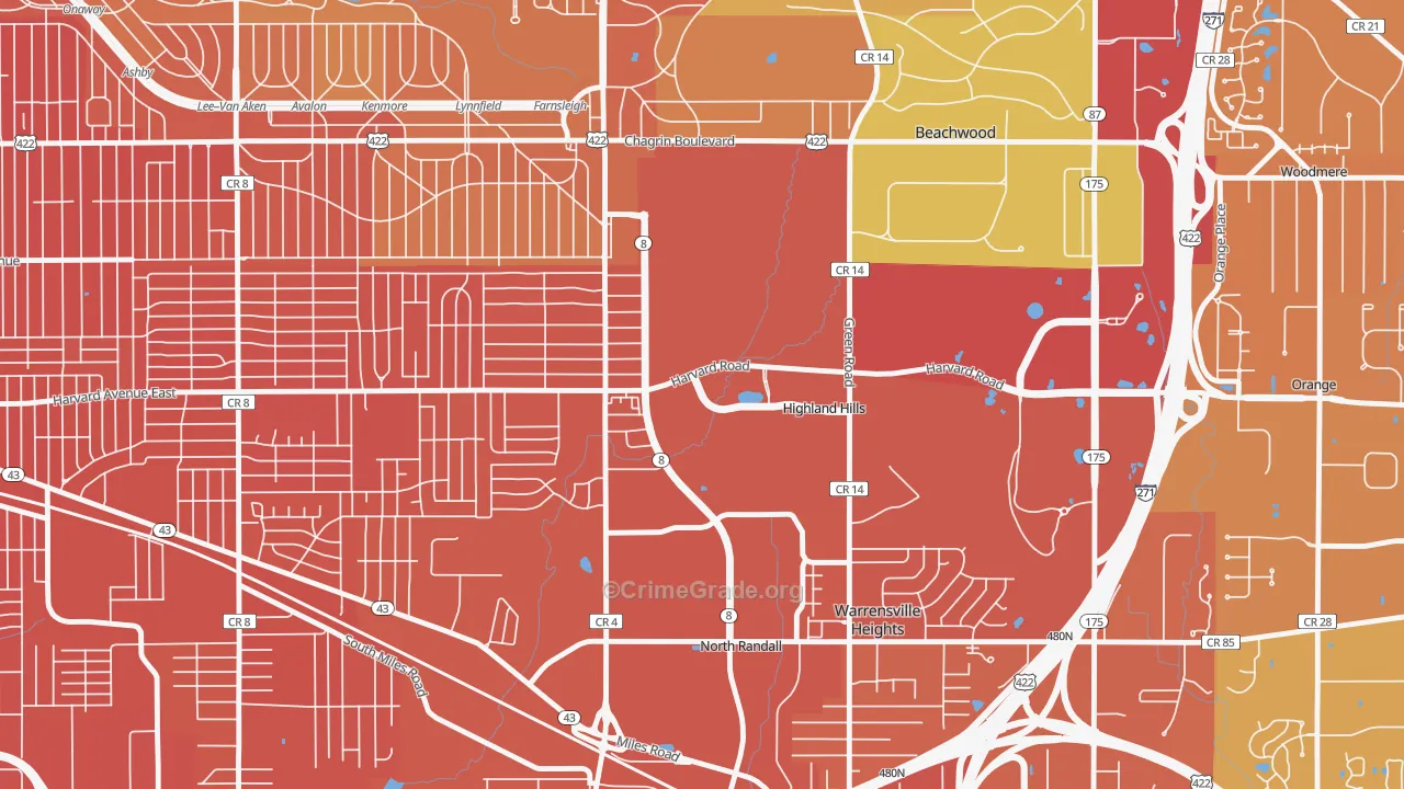 Highland Hills, OH Map of Murder Rates