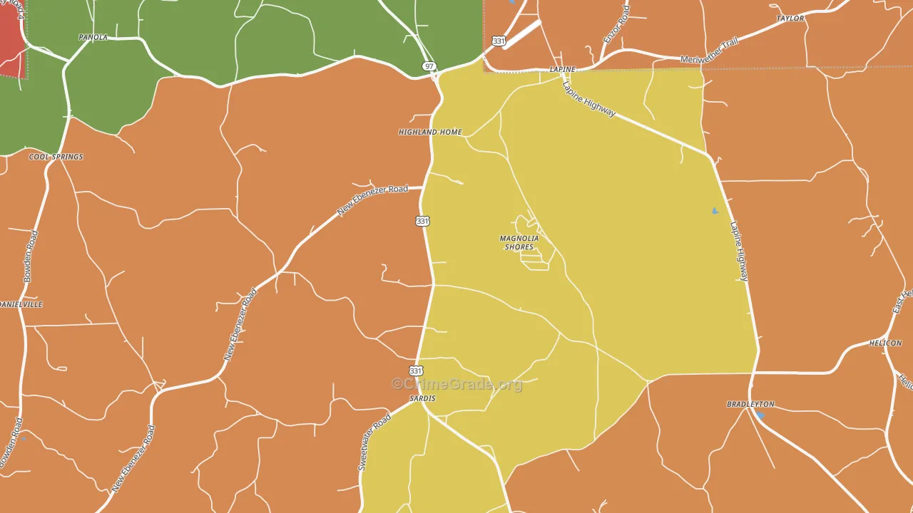Highland Home, AL Map of Murder Rates
