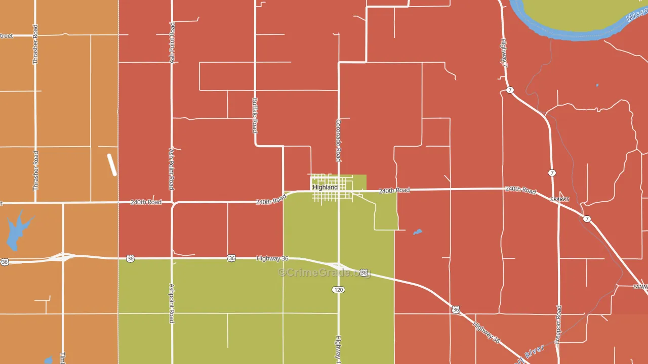 Highland, KS Map of Murder Rates